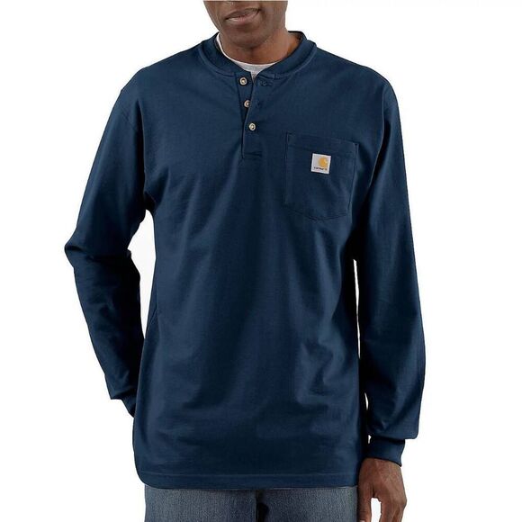 Carhartt Men's Large Long Sleeve Heavyweight Henley Loose Fit Navy - Picture 1 of 9